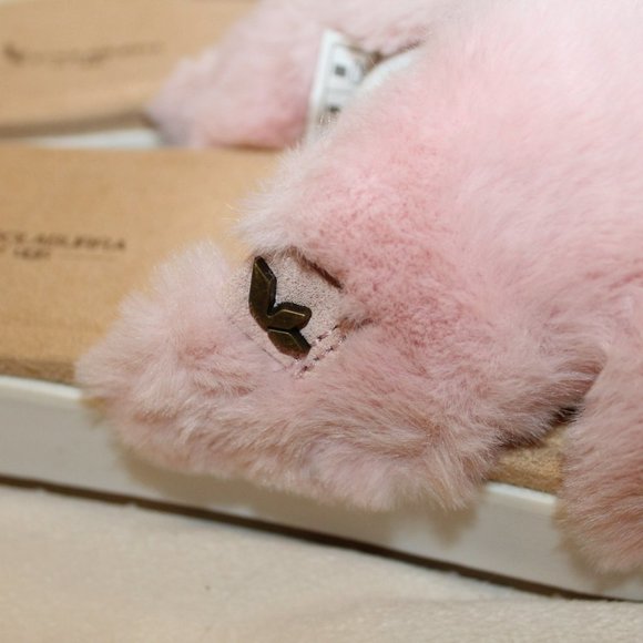 NIB UGG KOOLABURRA WOMEN'S FUR WEDGE SLIDES SLIPPERS SANDALS PINK WHITE - Picture 4 of 6